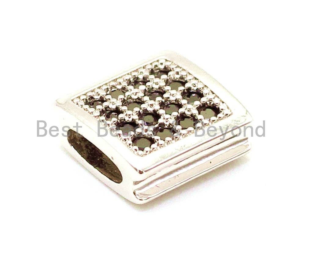 CZ Flat Square Black Micro Pave Spacer Beads, Cubic Zirconia Spacer Beads,Men's Jewelry Beads, 9x9x4mm, sku#G121
