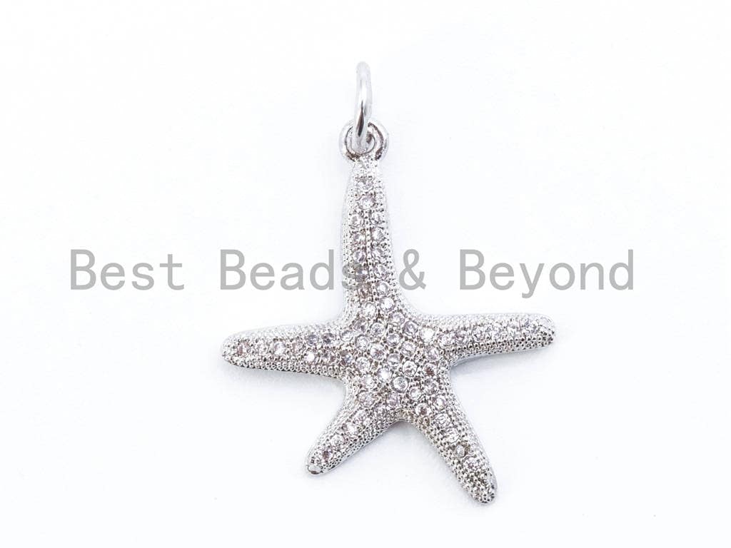CZ Micro Pave Starfish Pendant/Charm, Cubic Zirconia Charm, Sku#F122c