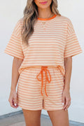 Adelina Stripe Contrast Loose Tee Set-Threaded Pear