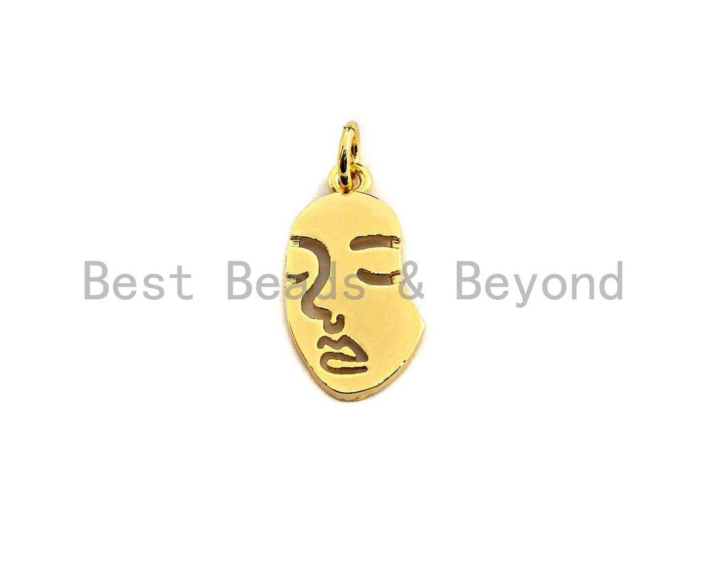 Flat Face Shape Pendant/Charm, Face Cubic Zirconia Pendant, Gold Tone,10x19mm,Sku#Z508