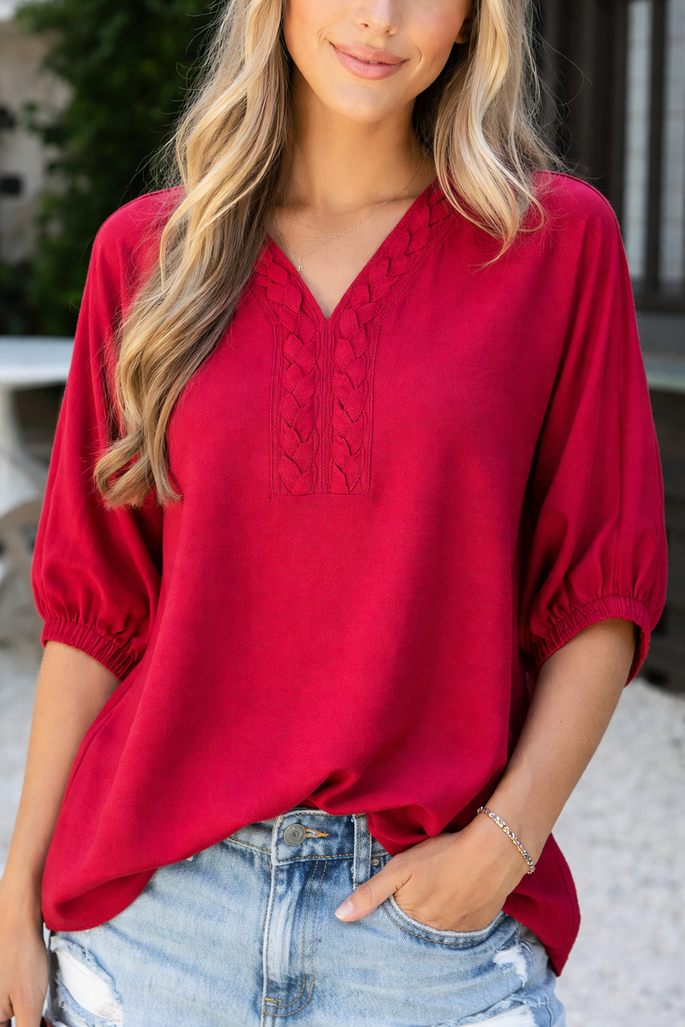 Willow Trim Half Sleeve Blouse