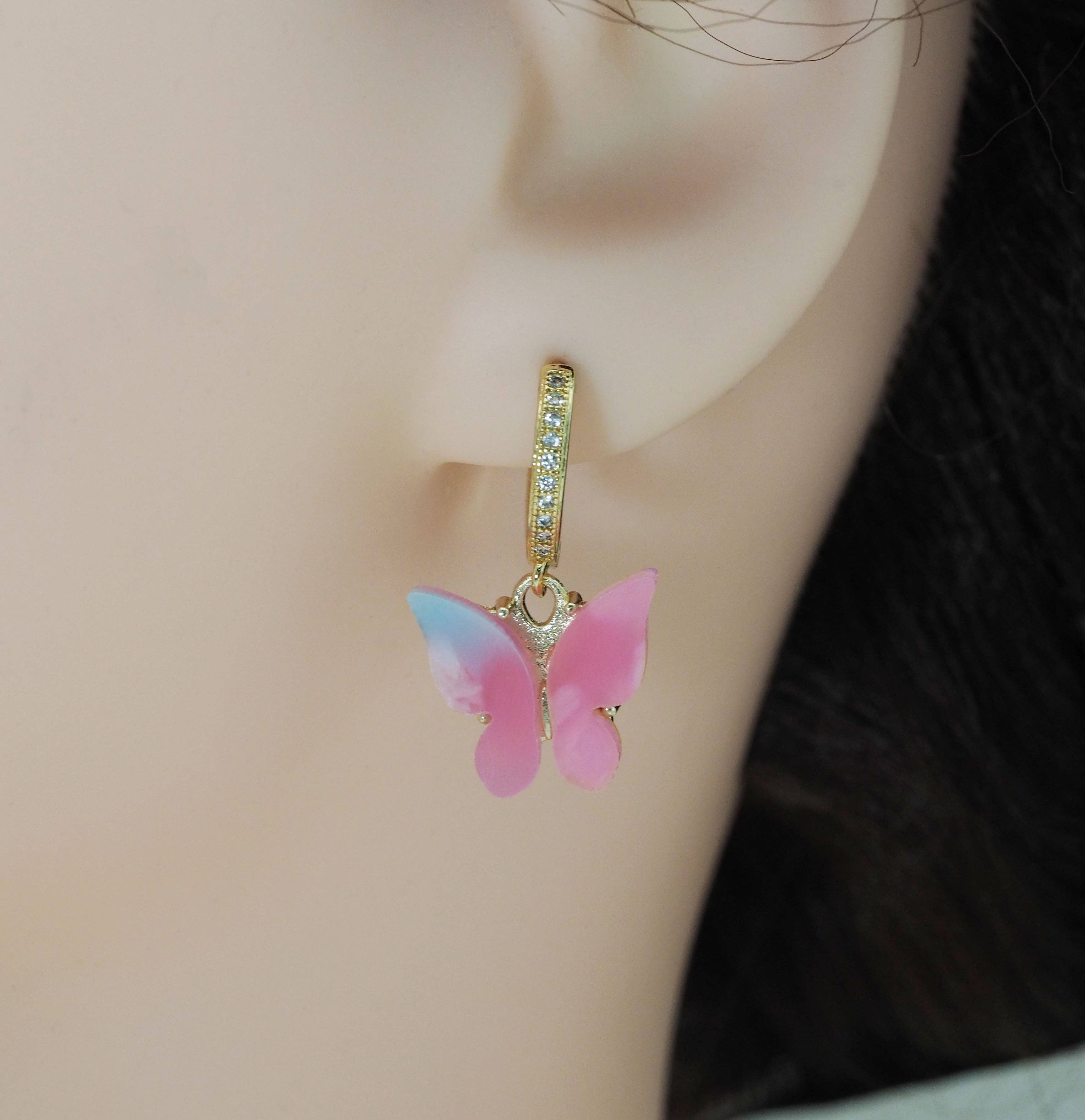 Colorful Butterfly Hoop Earrings, Sku#EF231