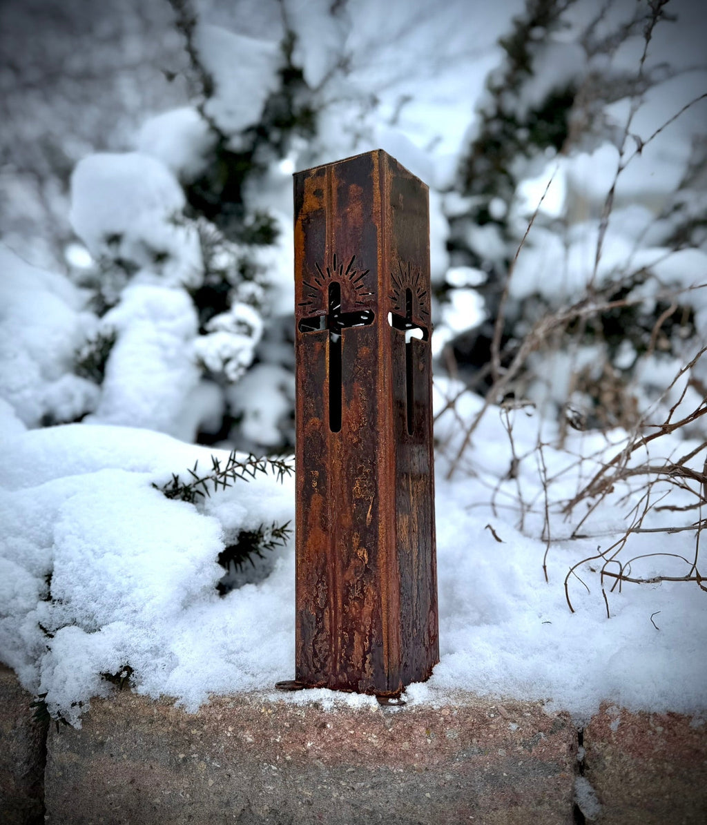 Eternal Light Solar Pillar - Steel Cross