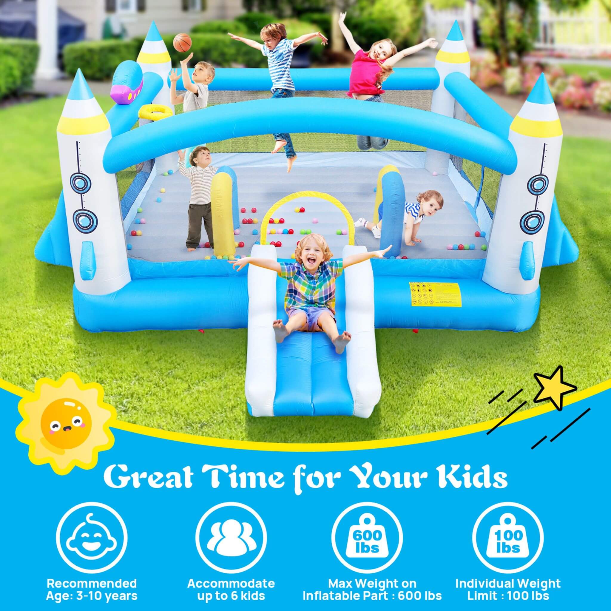 Extra Large Multifunctional Jump'N Slide Inflatable Bouncer With Blower (SAK81243)
