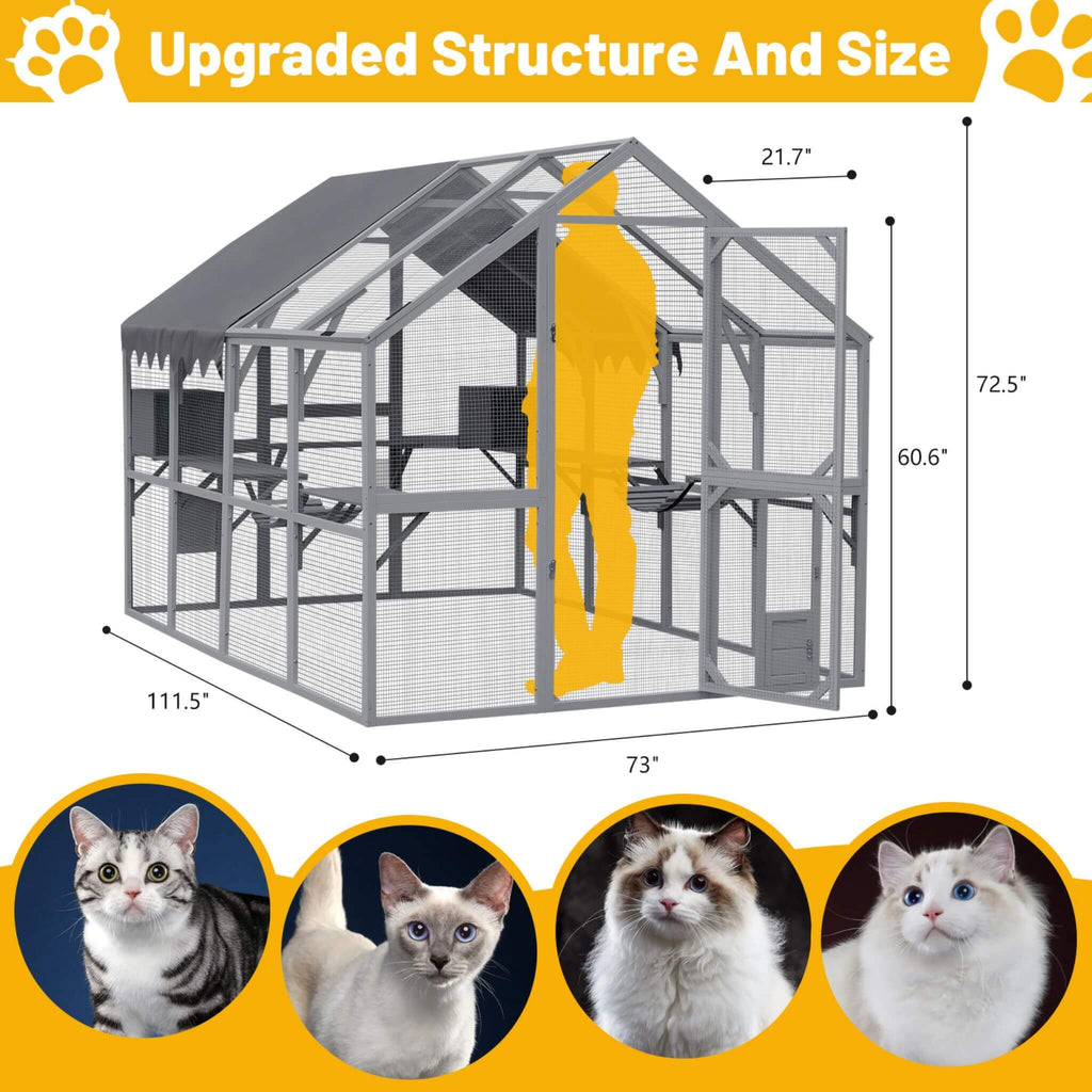 Alora Extra Large Outdoor Cat Kitten Playpen House With Platforms, And Waterproof Cover (SAK55092)