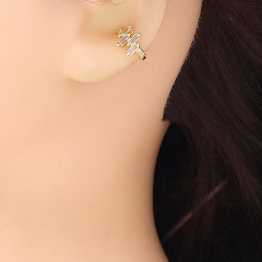 Baguette CZ zig zag line ear cuff, Sku#LX720