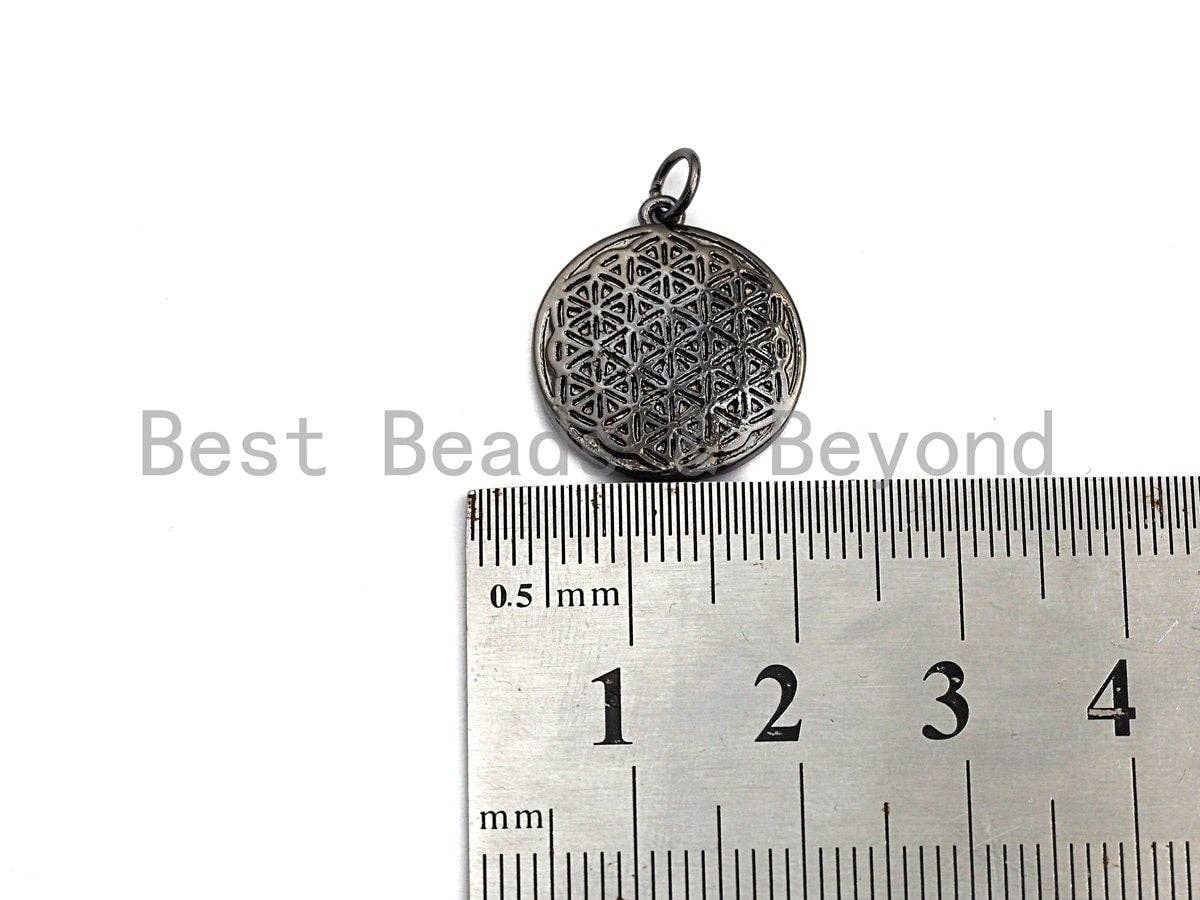 Patterned Coin Pendant/Charm,Silver/Gold/Rose Gold/Black Tone, 19x17mm, Sku#Z430