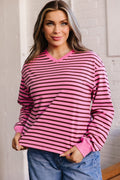 Novalee Stripe Drop Shoulder Long Sleeve Top-Threaded Pear