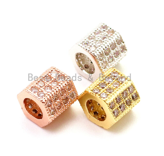 CZ Big Hole Six Sided/Hexangular Tube Clear Micro Pave Beads, Cubic Zirconia Spacer Beads, 6x6mm, Sku#G153