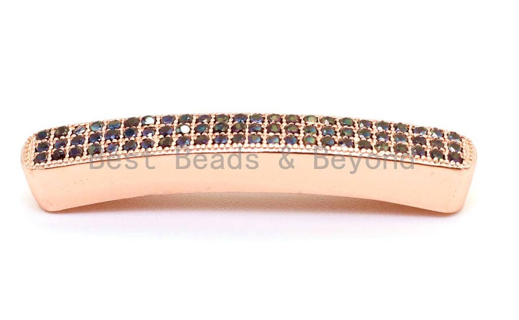 CZ Micro Pave Nami Rectangular Curved Tube with Black Crystal for Bracelet/Necklace, Cubic Zirconia Separator Tube, 36mm,SKU#G3