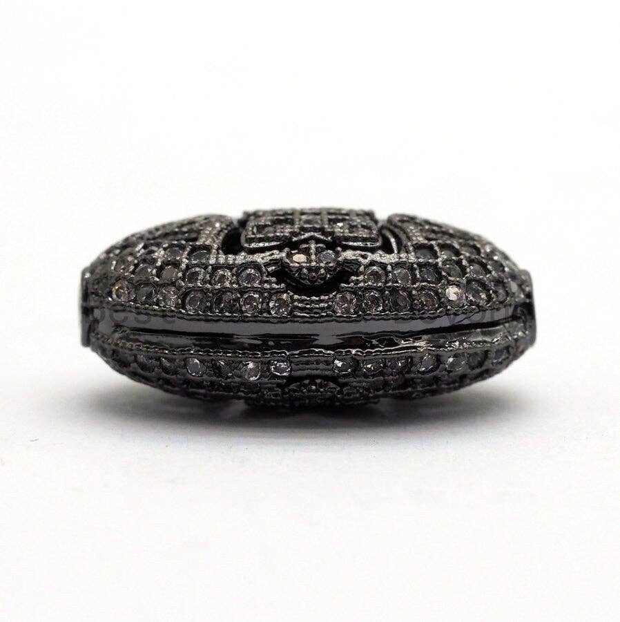 CZ Micro Pave Oval Spacer Beads with Flower Pattern, Clear/Black CZ Pave Beads for Bracelet/Necklace, Cubic Zirconia Beads,12x18mm, sku#G413