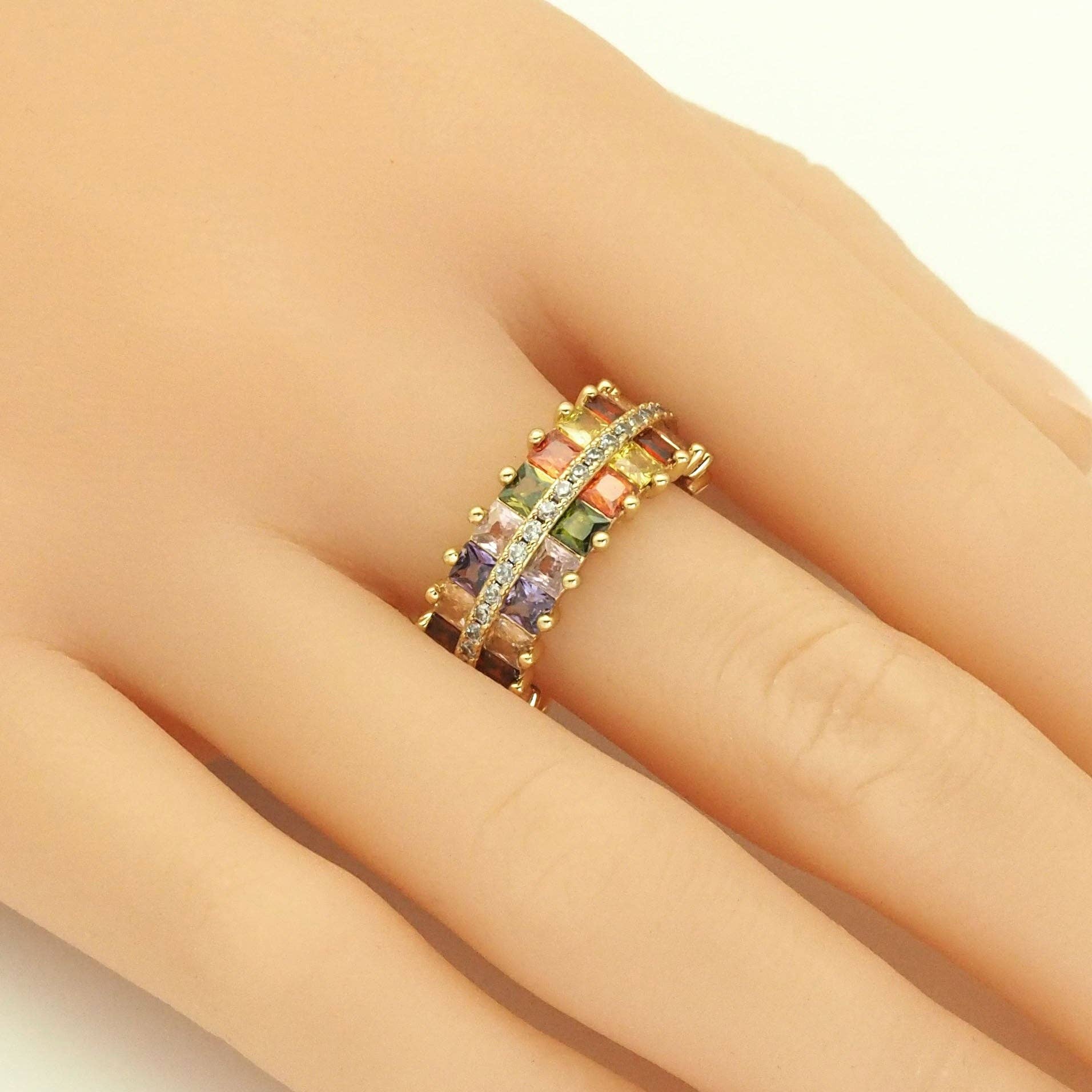 Colorful CZ Round Band Ring, Sku#LX282
