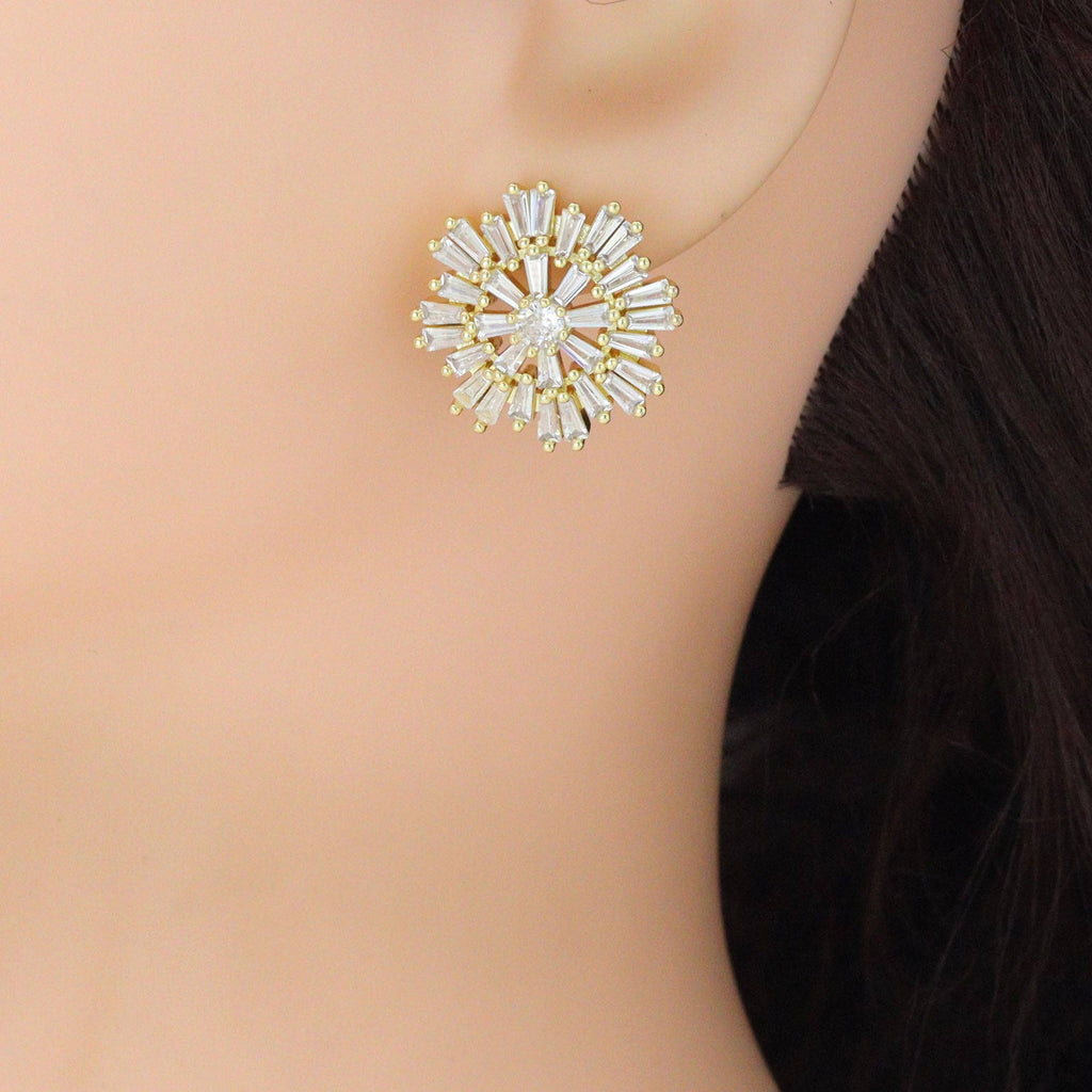 Clear Baguette CZ Gold Daisy Flower Shape Stud Earrings, Sku#LX822-Bestbeads & Beyond