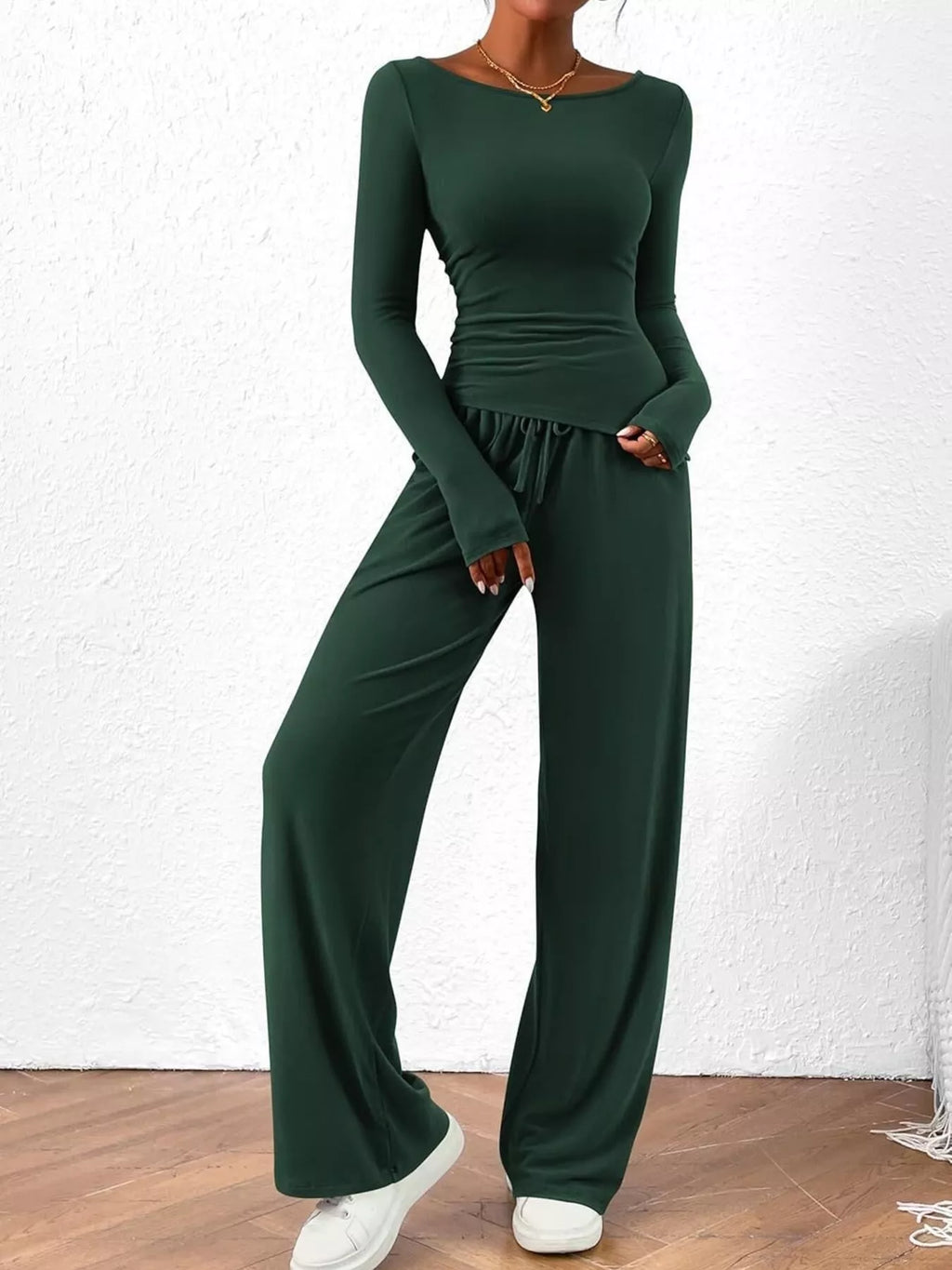 Long Sleeve Top and Wide Leg Pants Set