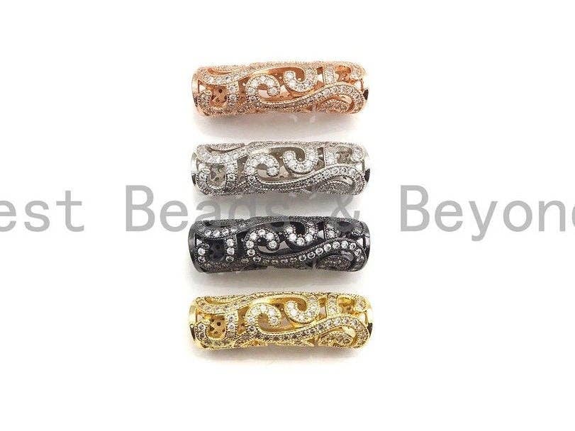 CZ Micro Pave Curved Tube , CZ curved tube, Gold Silver Black Rose Gold Color Spacer Tube, 29x5mm, Sku#G312