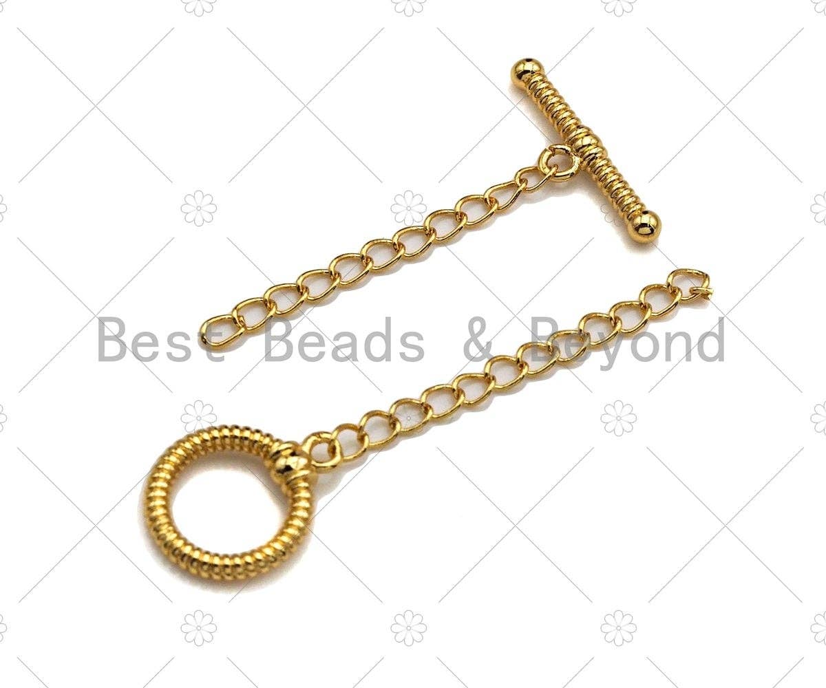 1Set/2 Sets Textured Toggle Clasp with extension chain, Gold/Silver/Rose Gold/Gunmetal Color Toggle Clasp, 12mm, sku#Y290