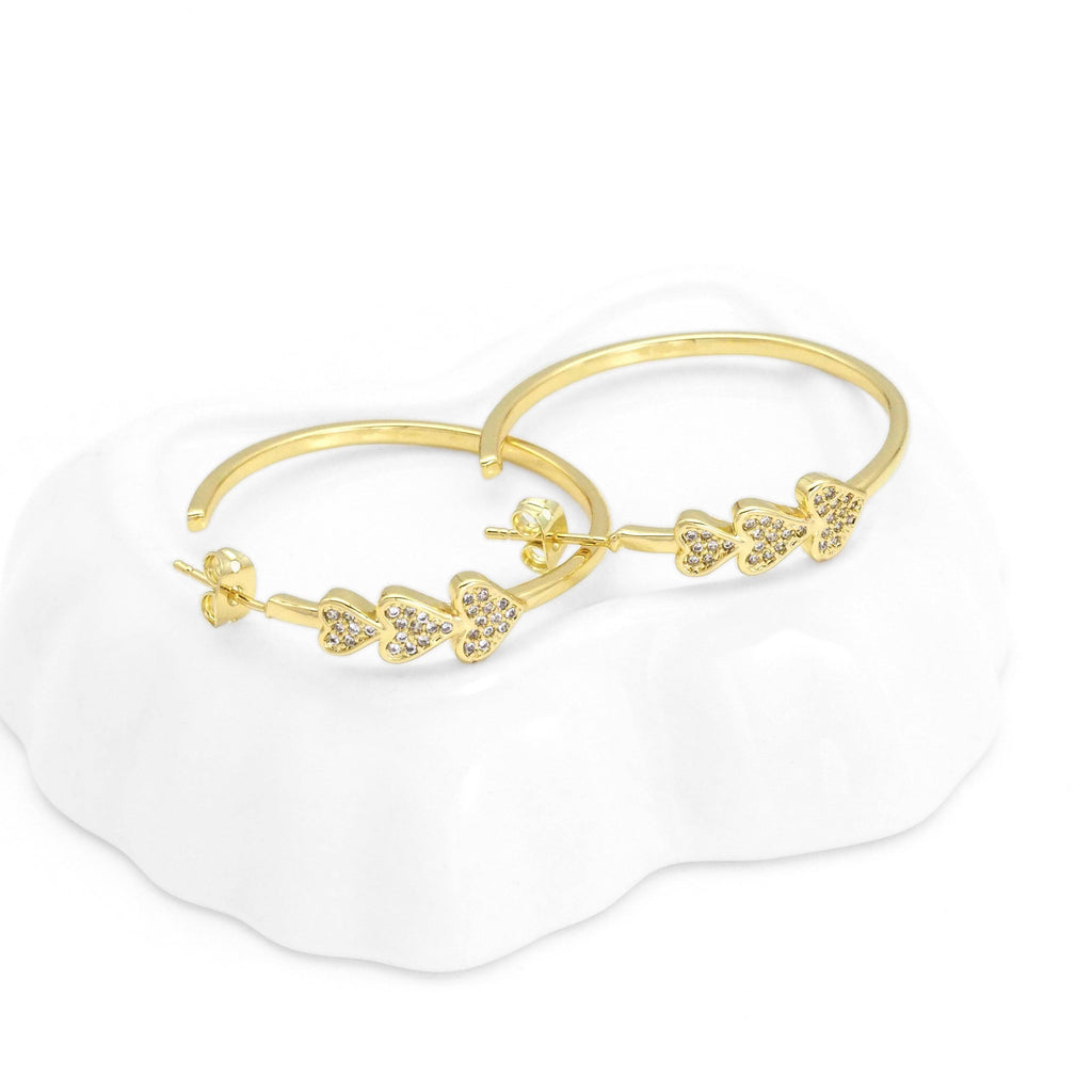 Clear CZ Gold Heart Hoop Earrings, Sku#LX257-Bestbeads & Beyond