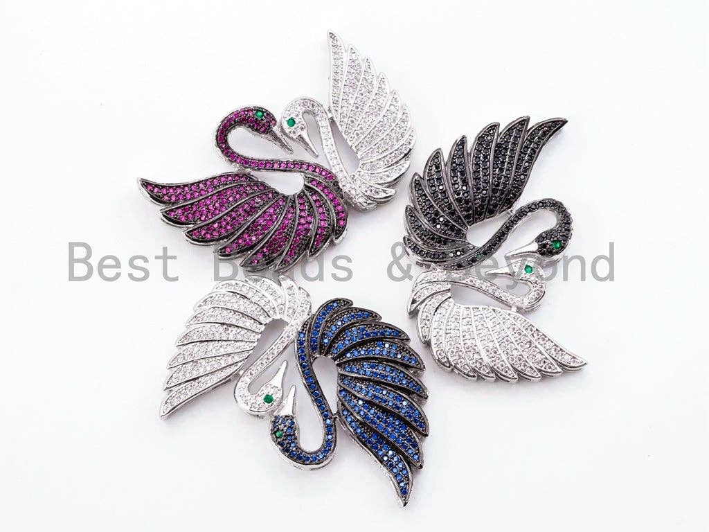 CZ Micro Pave Twin Swan Tassel Head/Pendant/Link Connector,Cubic Zirconia Large Pendant, Fancy Jewelry Pendant, 52x33mm, SKU#F272-Bestbeads & Beyond