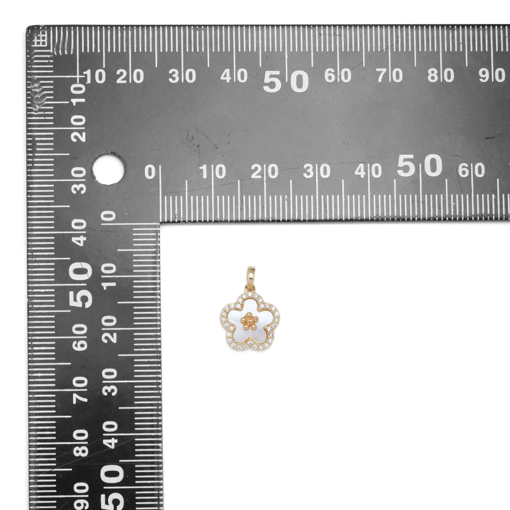 CZ White Mother of Pearl  Flower Gold Charm, Sku#ZX205