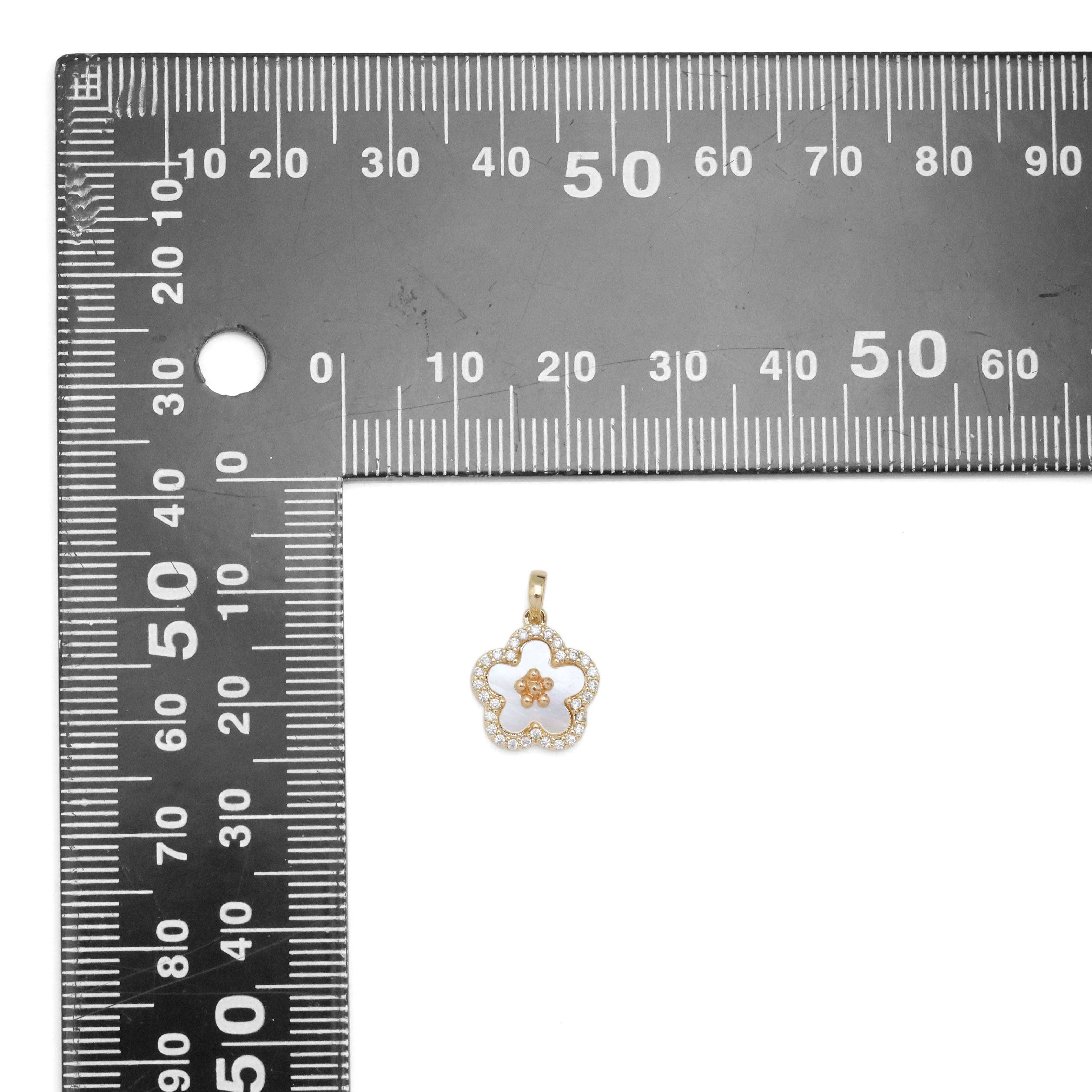 CZ White Mother of Pearl  Flower Gold Charm, Sku#ZX205