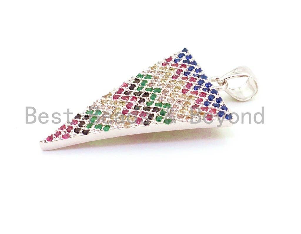 CZ Micro Pave Rainbow Triangle Pendant, Multi Color CZ Pave Beads, Cubic Zirconia Pendant, 18x34mm, sku#F10