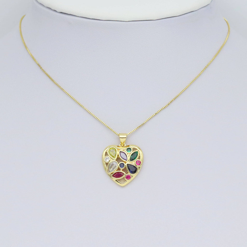Oval Drop Round CZ Baguette Pave Heart Pendant, Sku#LX630c