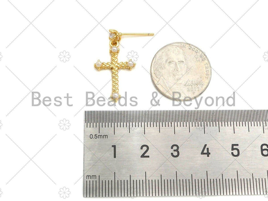CZ Cross Shape Stud Earring, Sku#Y430