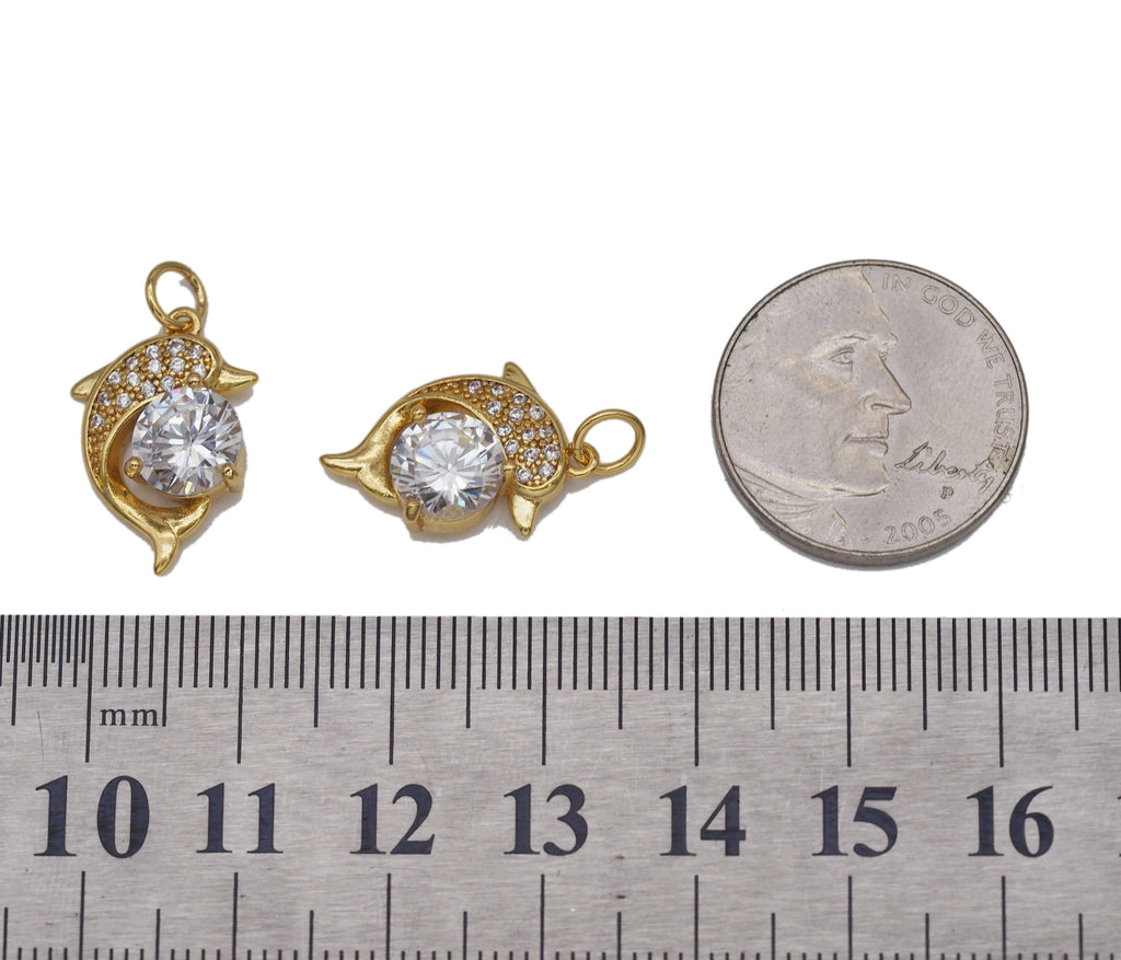 Big Round CZ Dolphin Charm, Sku#Y680