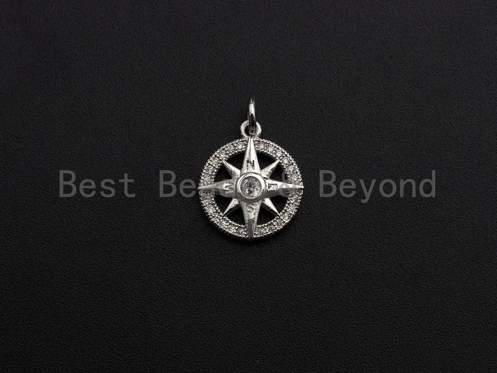 CZ Micro Pave North Star On Round Ring Pendant, Cubic Zirconia Ring Pendant, Micro pave Star pendant, 14mm, sku#Z766