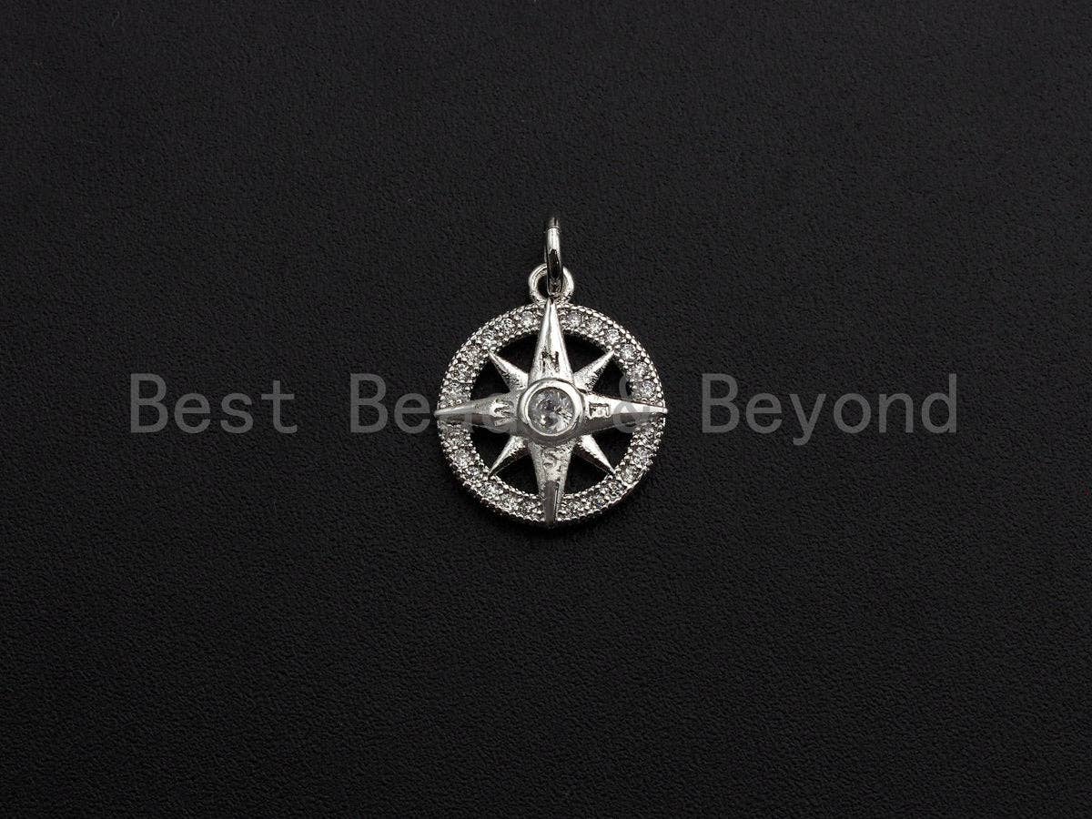 CZ Micro Pave North Star On Round Ring Pendant, Cubic Zirconia Ring Pendant, Micro pave Star pendant, 14mm, sku#Z766