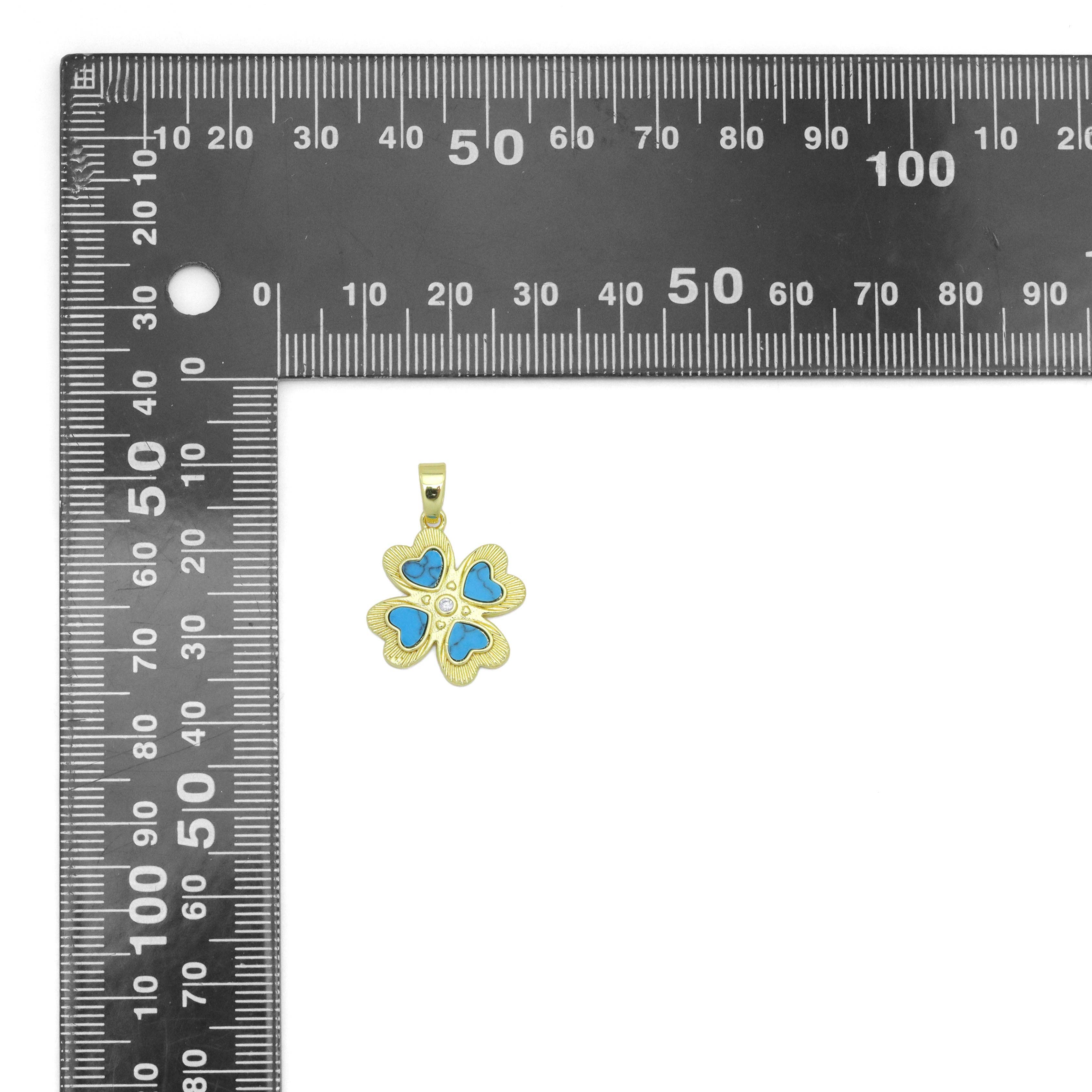 White Pearl Turquoise Stone Gold Clover Charm Pendant, Sku#LX761
