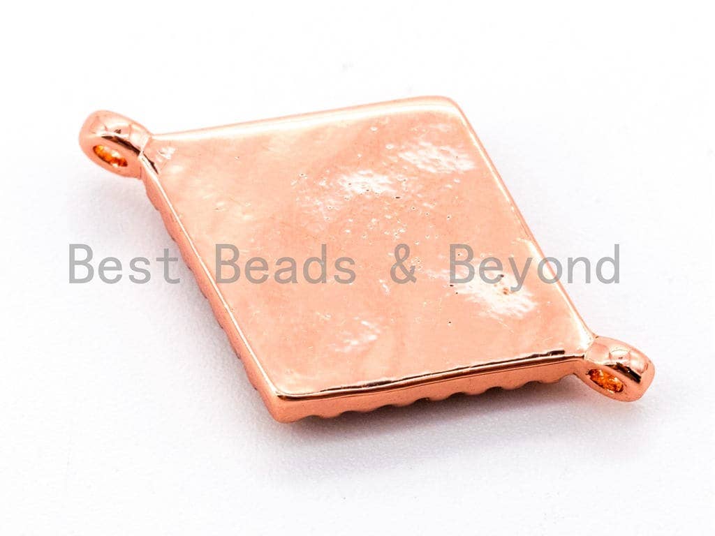 CZ Micro Pave Abalone Diamond Shape Connector,Gold/Rose Gold/Gunmental/Silver CZ Pave Charm, Abalone Stone Beads, 14x23mm,1pc/2pcs, sku#E313