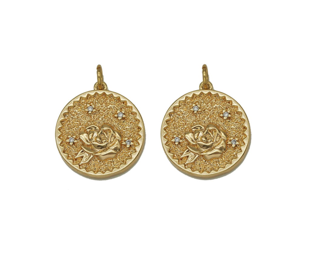 Gold Embossment Rose Medallion Charm, Sku#ZX91