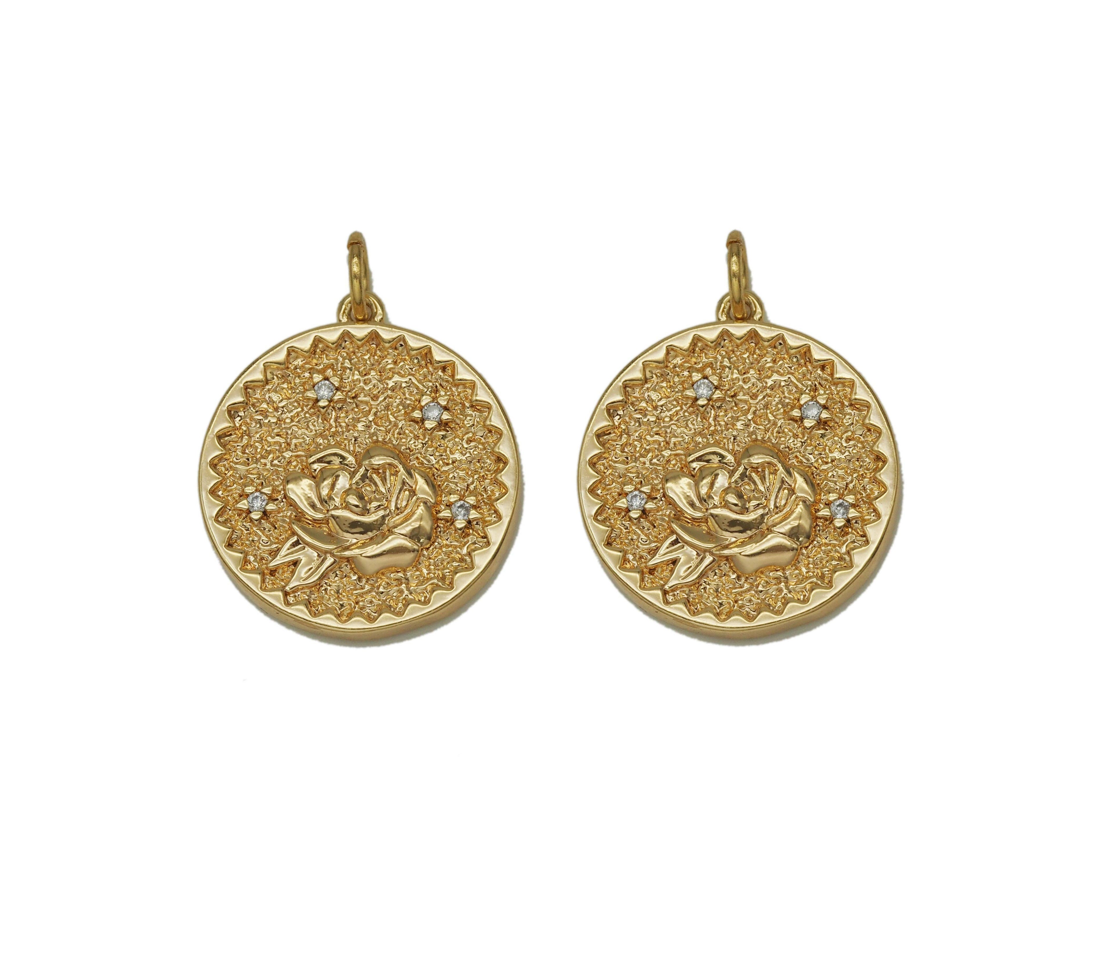 Gold Embossment Rose Medallion Charm, Sku#ZX91