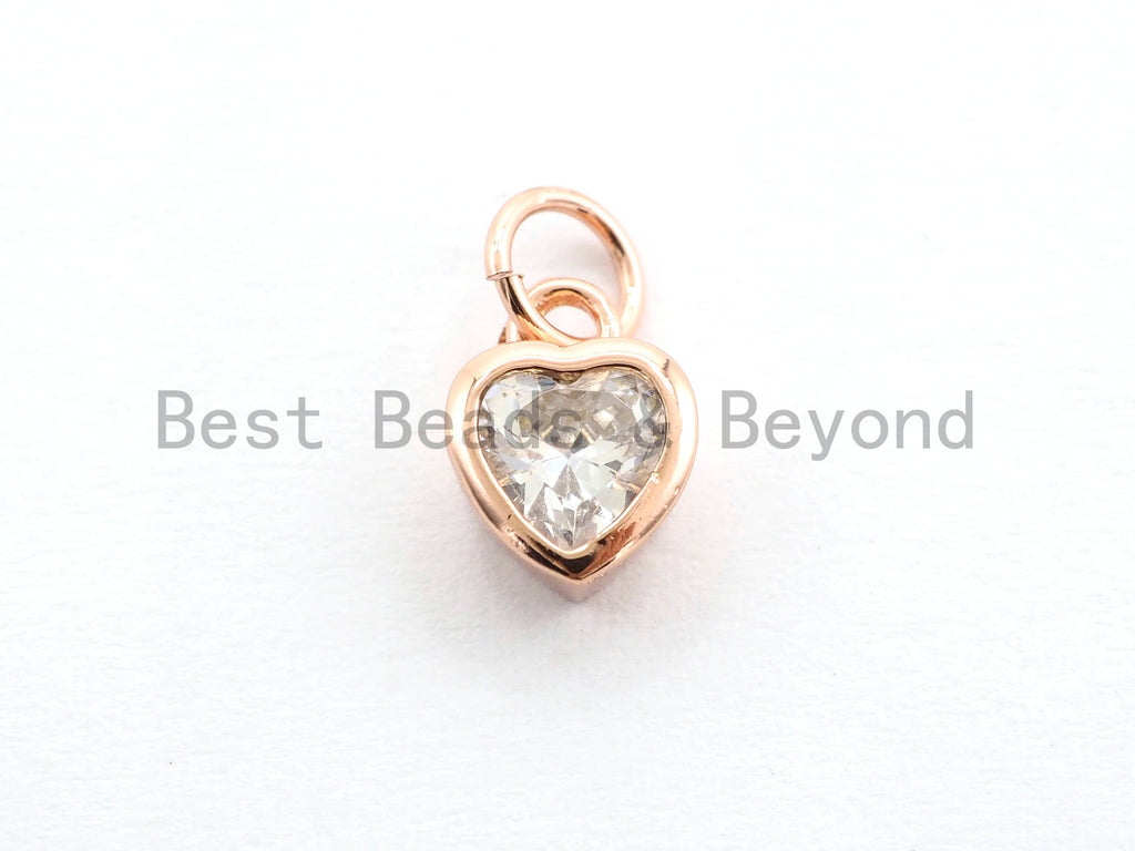 2pcs CZ Micro Pave Heart Shape ClearCubic Zirconia Charm, Necklace Bracelet Earring Charm in Gold/Silver/Rose Gold,6x9mm,sku#Y159
