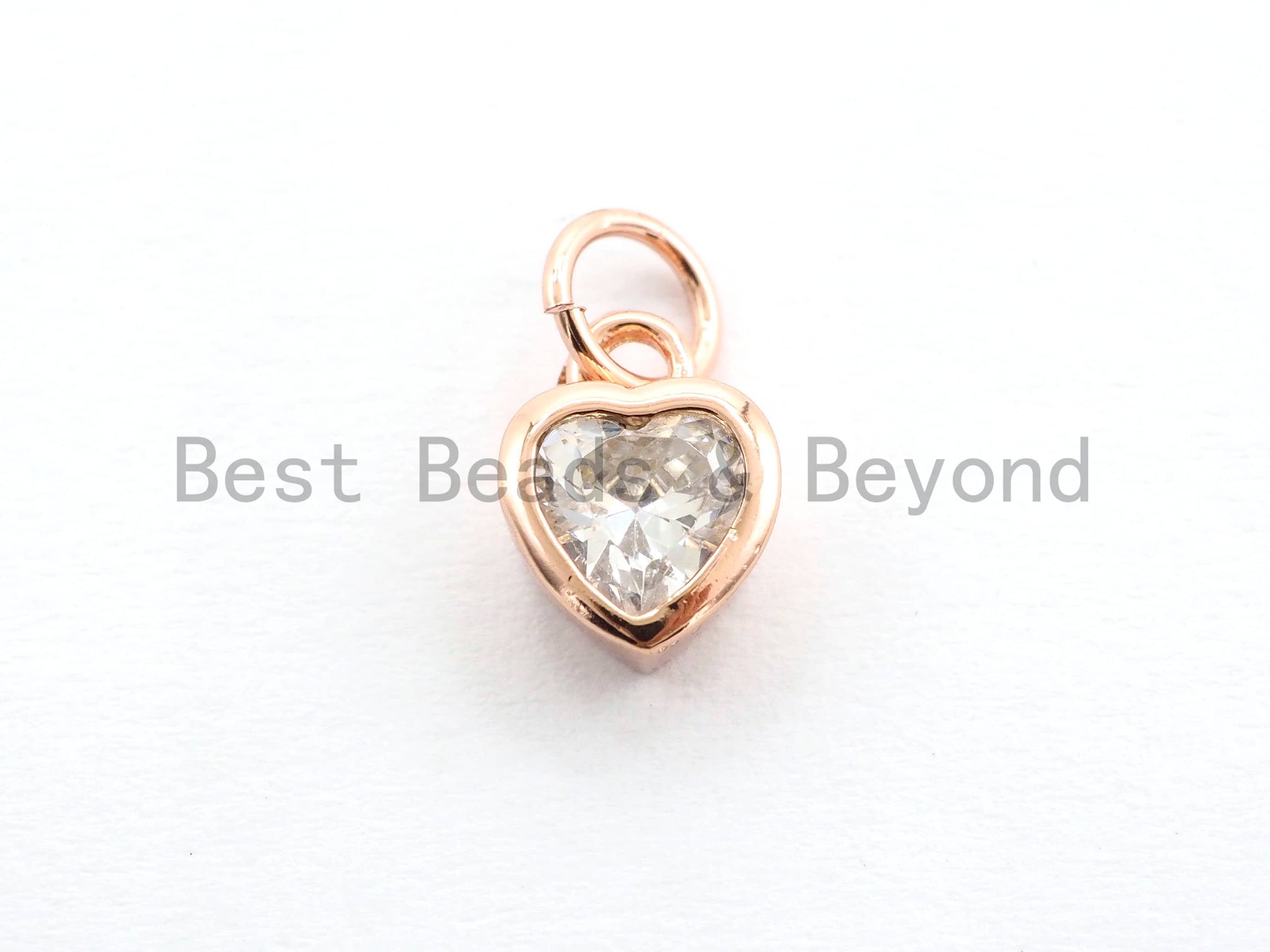 2pcs CZ Micro Pave Heart Shape ClearCubic Zirconia Charm, Necklace Bracelet Earring Charm in Gold/Silver/Rose Gold,6x9mm,sku#Y159