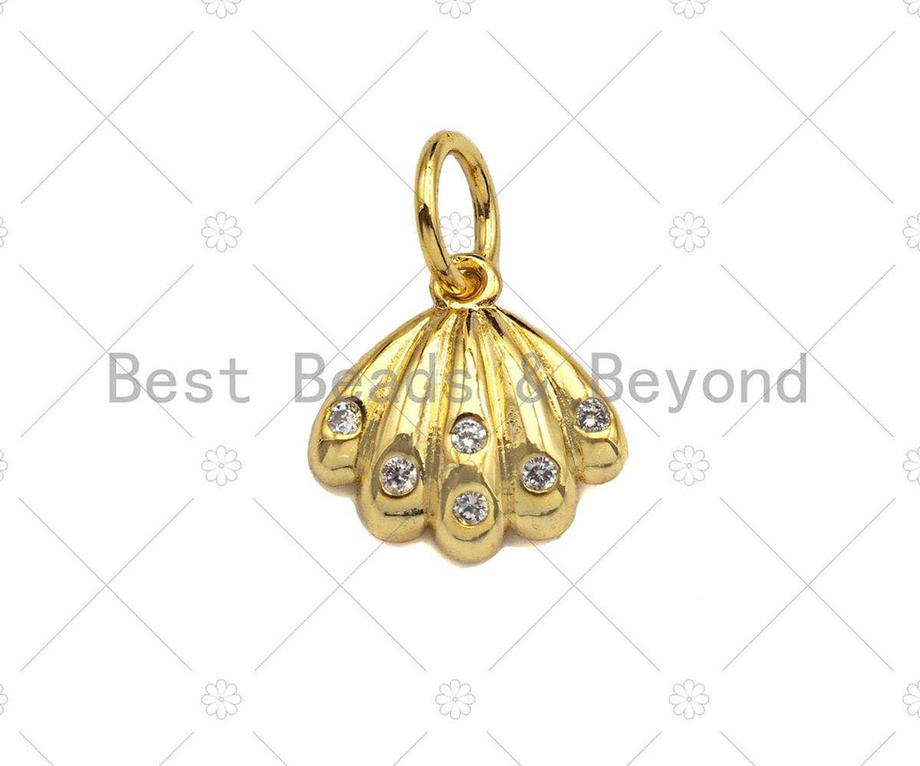 Cute CZ Micro Pave Clam Shell Shaped Pendant/Charm, Gold/Rose Gold/Black/Silver sea shell charm, Beach jewelry, 9mm, sku#Y293