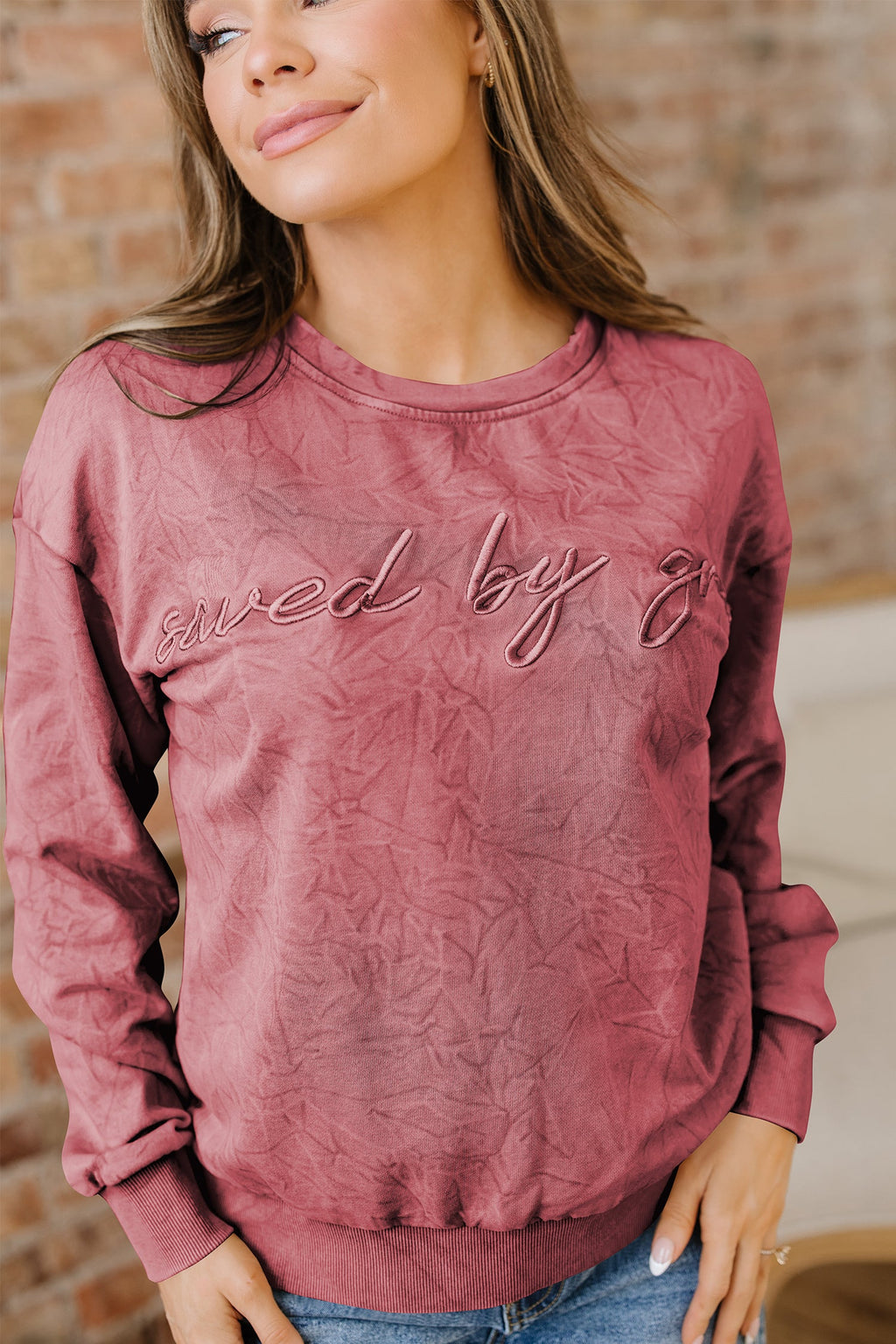 Kaia Mineral Wash Loose Sweatshirt-Threaded Pear