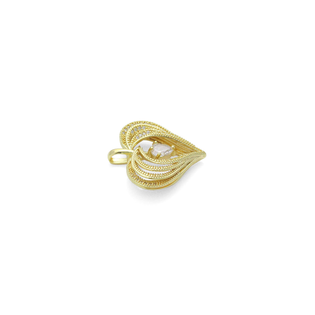 Teardrop CZ Gold layered Heart Charm Pendant,Sku#LX874