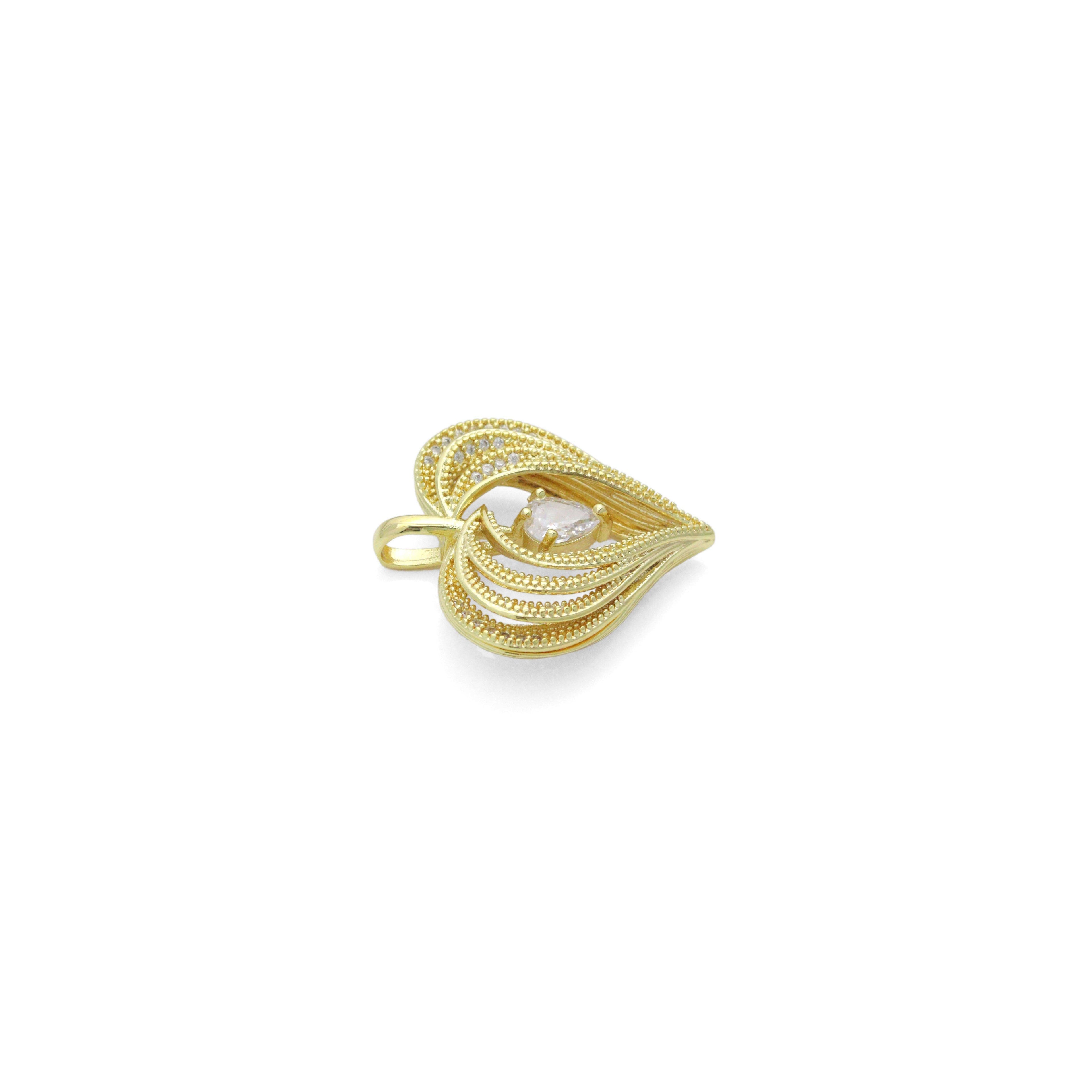 Teardrop CZ Gold layered Heart Charm Pendant,Sku#LX874