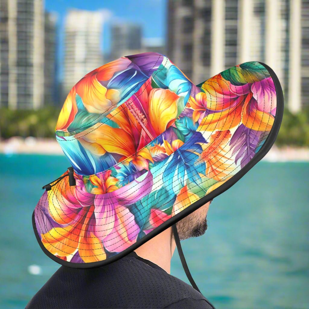 Hawaiian Floral Floppy Wide Brim Hat