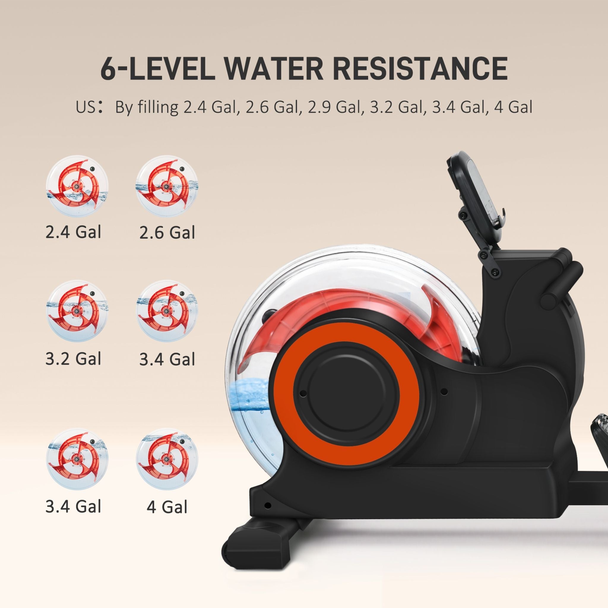 Foldable Water Rowing Machine With Adjustable Resistance, Wheels, LCD Monitor And Tablet Holder (SAK53758)