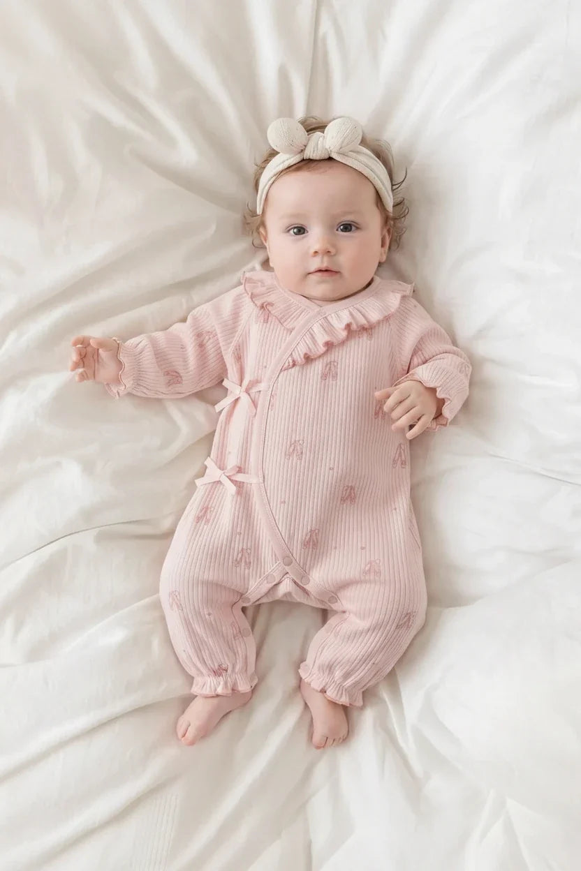 Girls' Long Sleeve Cotton Kimono Style Bodysuit Onesie