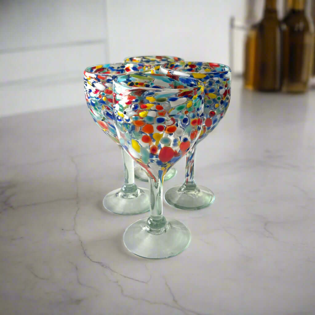 Mexican Confetti Rock Wine Glass | Hand-Blown Confetti Design