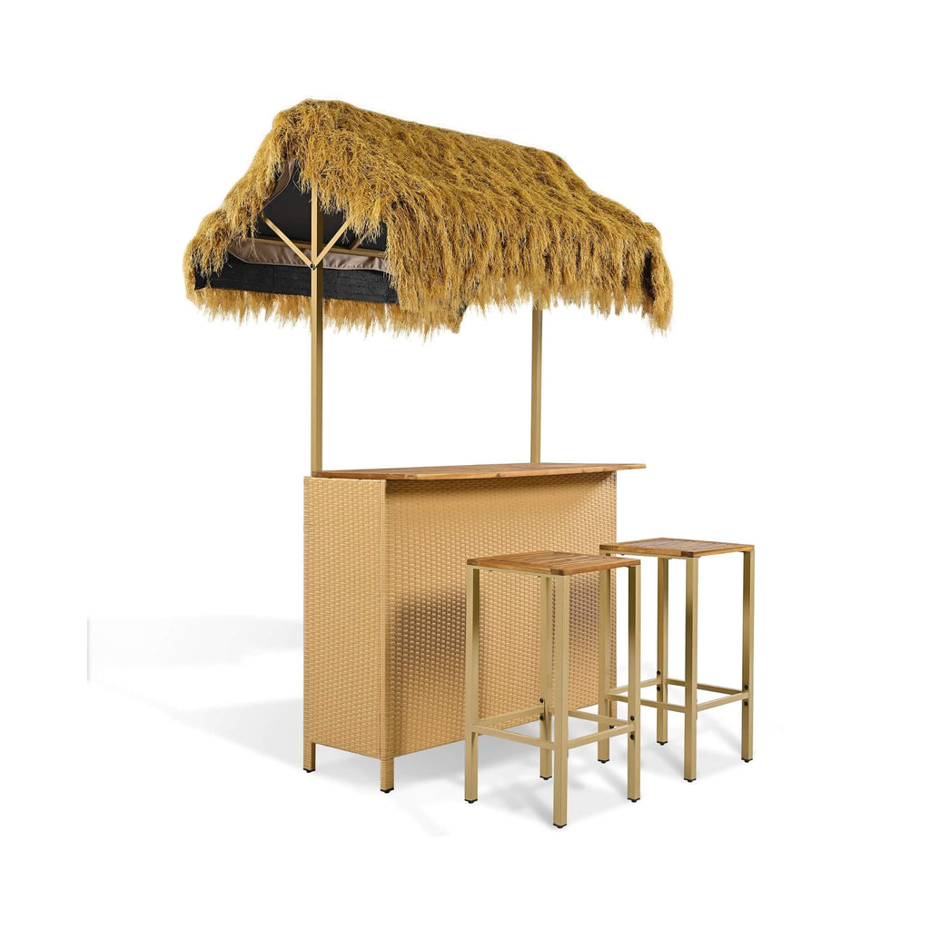Alora 3-Piece Hawaiian Bar-Height Patio Set With Grass Canopy And Stools (SAK63047)