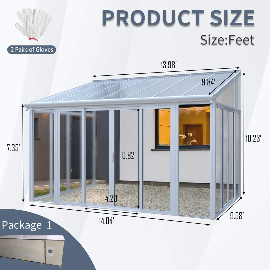 [10X14FT] Heavy-Duty All-Season Aluminum Alloy Patio Sunroom With 3 Lockable Sliding Doors (SAK62713)