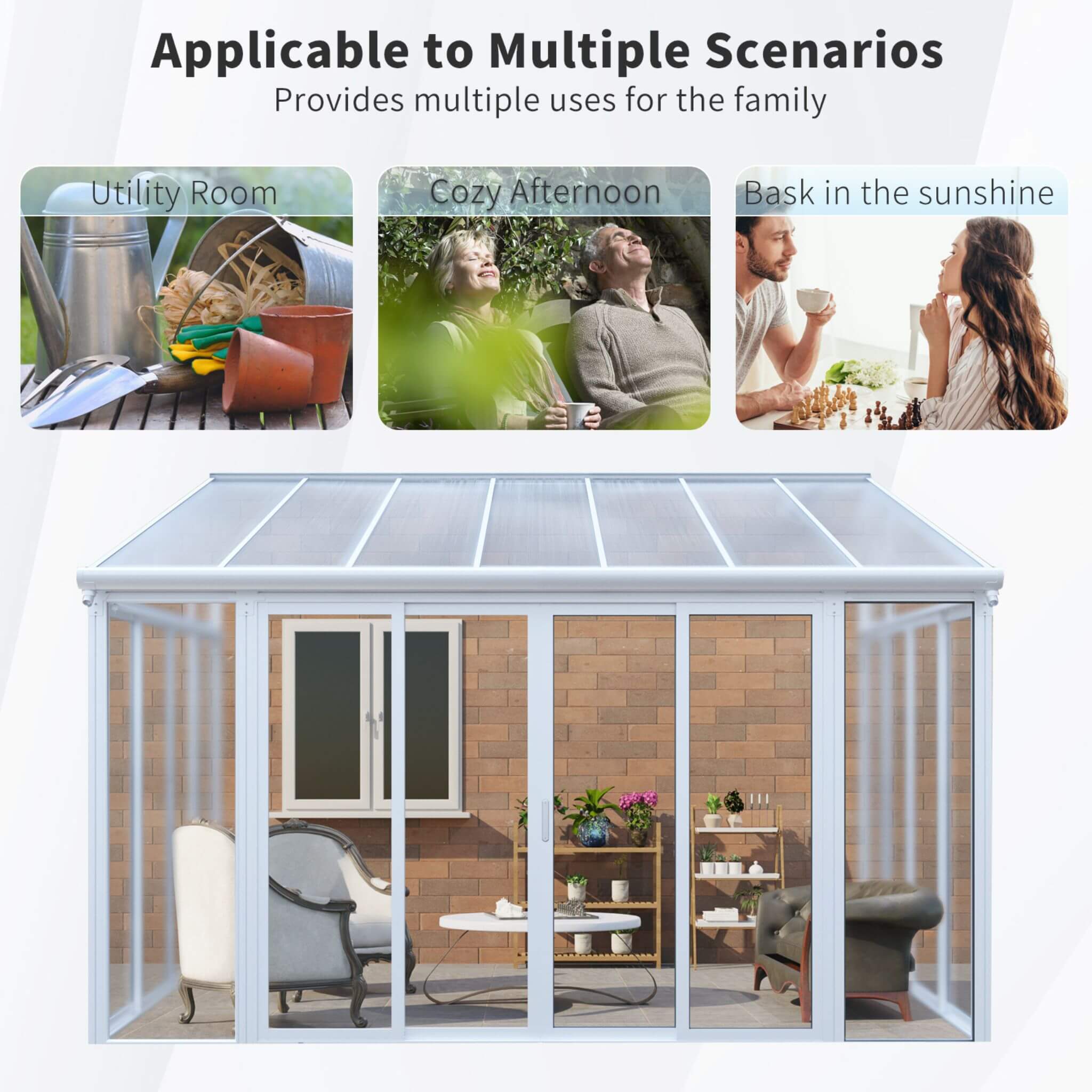 [10X14FT] Heavy-Duty All-Season Aluminum Alloy Patio Sunroom With 3 Lockable Sliding Doors (SAK62713)