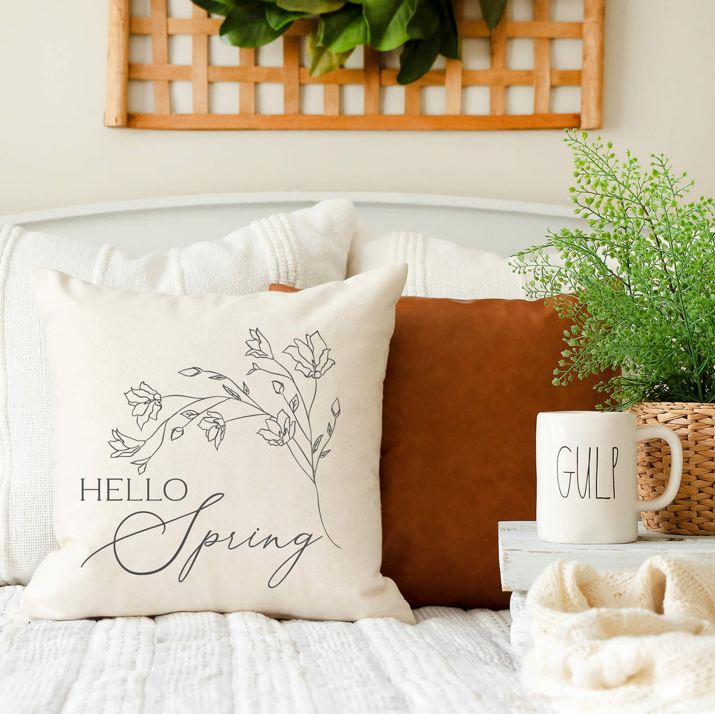 Hello Spring Floral- Spring Pillow Cover 18x18 inch