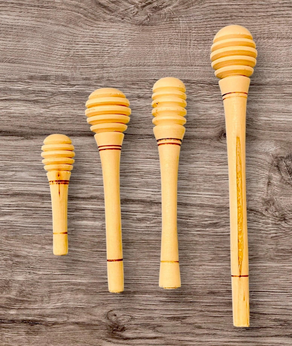 4x Mexican Honey Wood Stirrers 4 Different Sizes 4 Mieleros Mexicanos de Madera 4 Diferente Tamaños