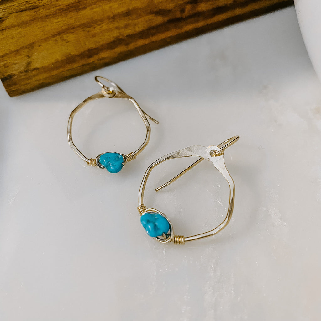 Kingman Turquoise Mini Organic Hoop Earrings